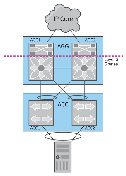 Abbildung 7: Multichassis-Etherchannel fasst Switches und Netzwerkverbindungen zu logischen Einheiten zusammen.