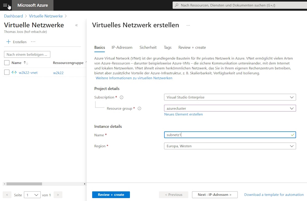 Bild 1: Virtuelle Netzwerke lassen sich flexibel in Azure erstellen