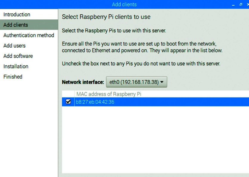 Bild 1: Der erste Schritt beim Einrichten von PiServer ist das Hinzufügen eines Raspberry-Clients.