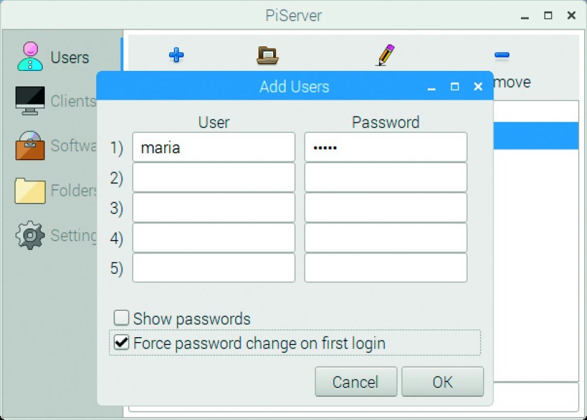 Bild 3: In der PiServer-Verwaltung fügen Sie weitere Benutzer, Betriebssysteme und Clients hinzu.