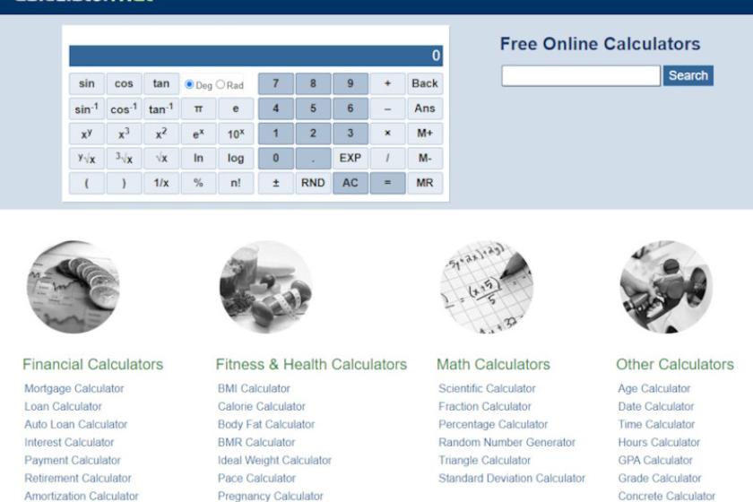 Zahlreiche Berechnungshelfer geben sich auf "calculator.net" ein Stelldichein.