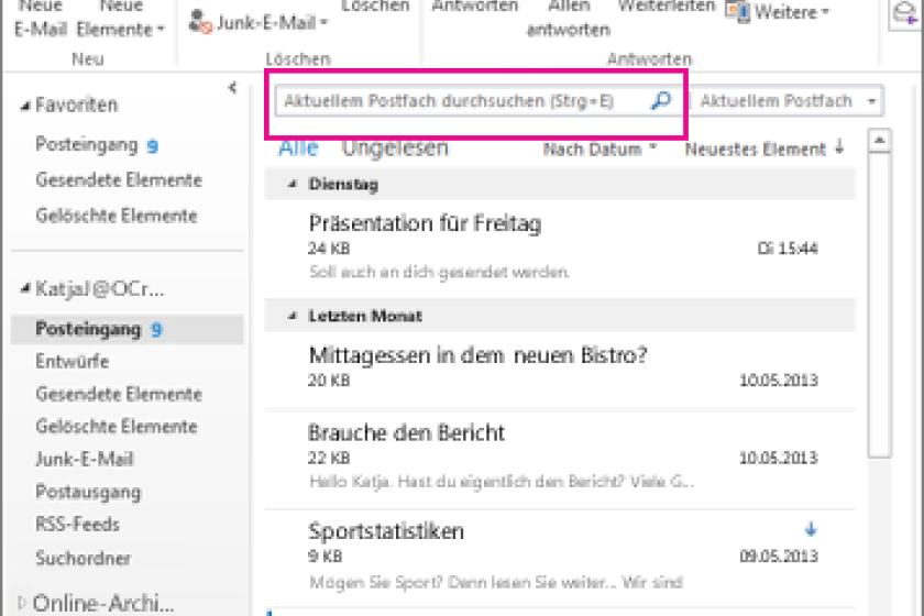 Das Ausschalten der Desktopsuche stellt auf die Outlook-interne Suche um.