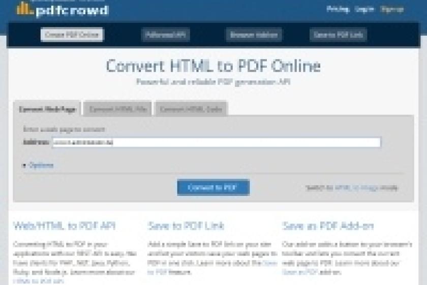 URL eingeben, eventuell Zusatzoptionen auswählen, Knopf drücken: Fertig ist das Webseiten-PDF mit "pdfcrowd.com".