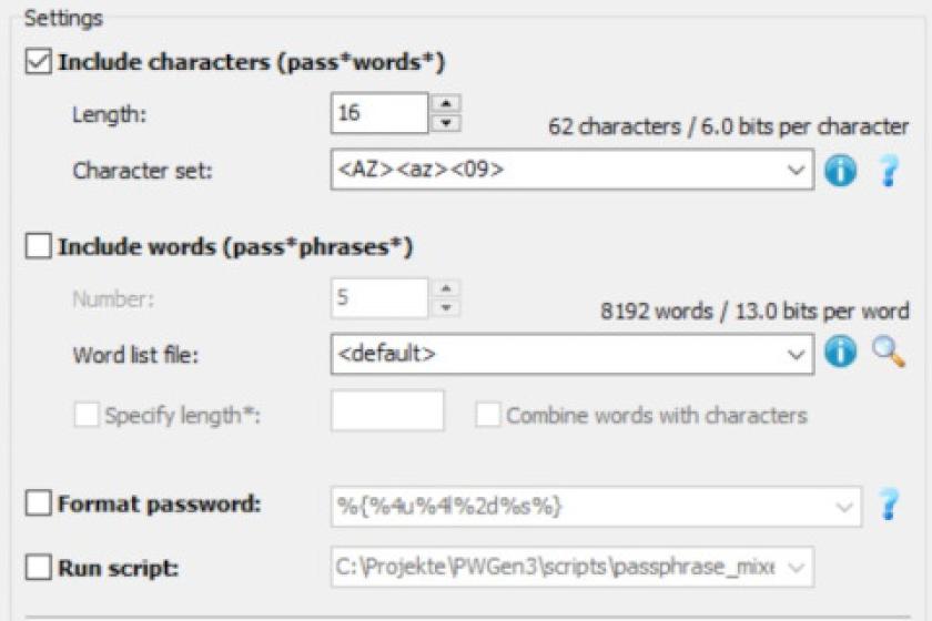 Password Tech erzeugt flexibel Kennwörter, die zuvor angegebenen Kriterien entsprechen.