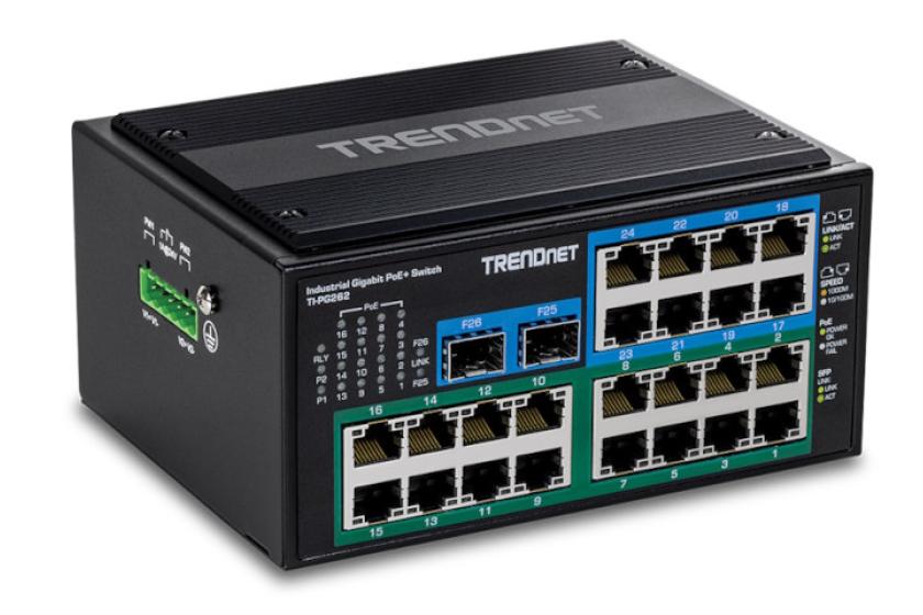 Der neue Industrie-Switch TI-PG262 von TRENDnet liefert bis zu 30 Watt PoE-Strom pro Port über vorhandene Ethernetkabel.