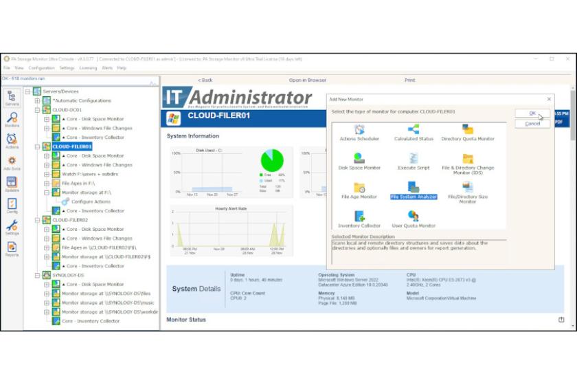 Power Admin Storage Monitor bringt zahlreiche Monitore und Aktionen mit, um Ereignisse zu erkennen und darauf zu reagieren.