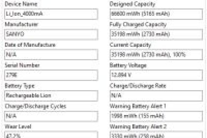 Battery Mode listet zahlreiche Details über das verwendete Akku auf. 