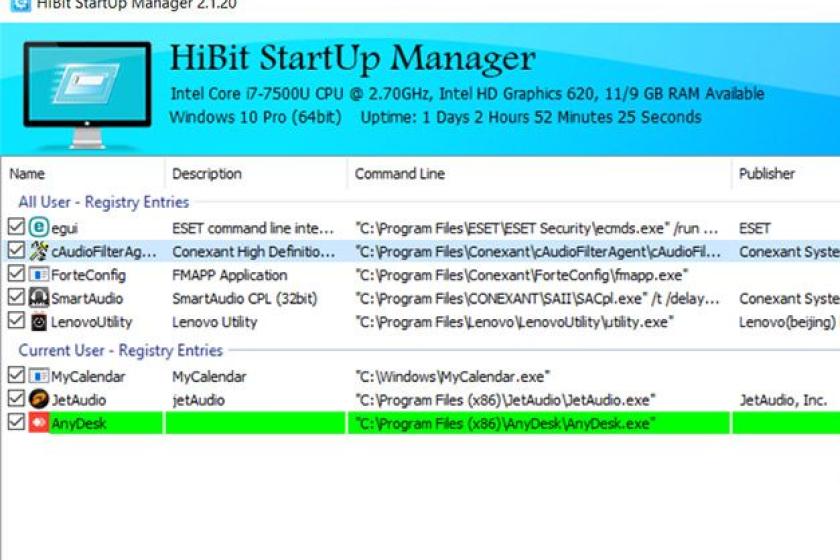 Der "HiBIt StartUp Manager" listet übersichtlich, welche Anwendungen Microsoft automatisch startet.