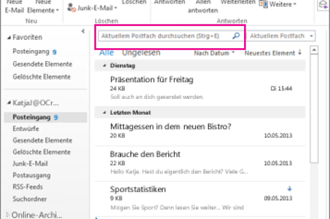 Das Ausschalten der Desktopsuche stellt auf die Outlook-interne Suche um.