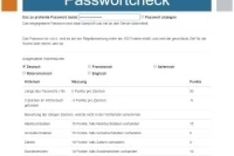 "passwortcheck.ch" bewertet die Sicherheit von Kennwörtern nach einem Punktesystem.