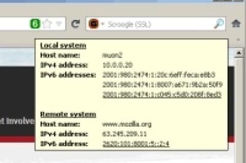 Das Firefox Add-on "4or6" bringt nützliche Informationen zur gegenwärtigen IP-Adresse auf den Schirm