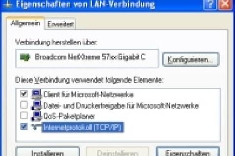 Unter Windows XP ist die Möglichkeit zur Deinstallation von TCP/IP ausgegraut - hier ist die Kommandozeile gefragt