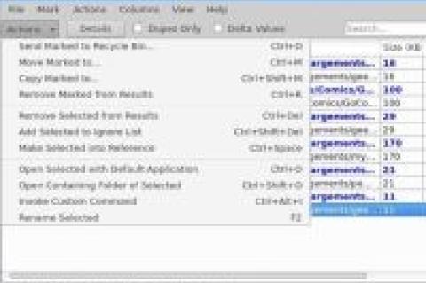 dupeGuru bietet für den Umgang mit aufgespürten Dateiendoubletten zahlreiche Optionen an.